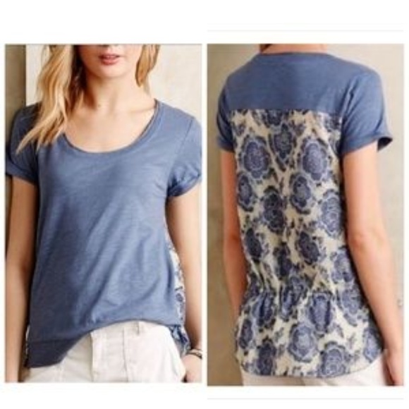 Anthropologie Tops - Anthropologie Little Yellow Button Blue Top XS